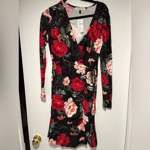 Planet Gold Black & Red Rose Dress